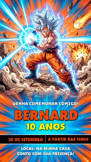 Convite de Aniversário Dragon Ball Super com Goku para Editar