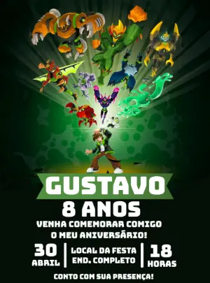 Convite de Aniversário Ben 10 Verde para Editar