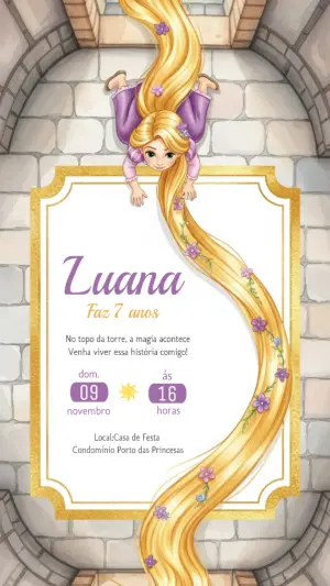 Convite de Aniversário Rapunzel Enrolados para Editar Online