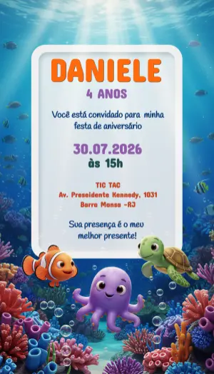 Convite de Aniversário Fundo do Mar Infantil para Editar