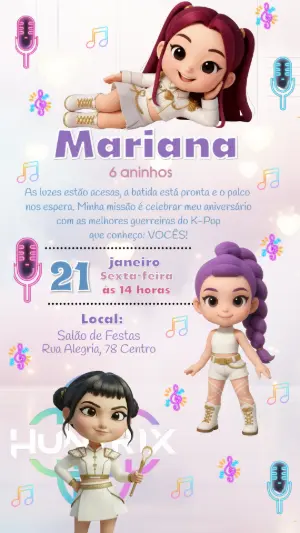 Convite Aniversário Guerreiras do K-Pop para Editar Online