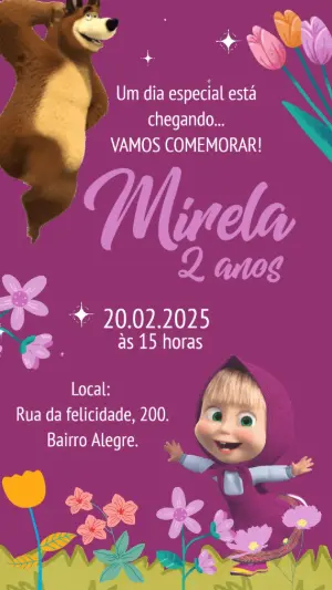 Convite Animado Aniversário Masha e o Urso para Editar