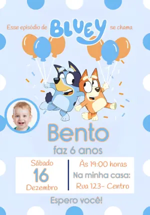 Convite Digital Aniversário Infantil Tema Bluey Editável