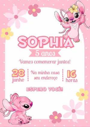 Convite Aniversário Angel do Stitch para Editar Online