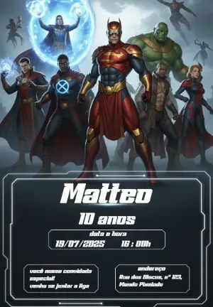 Convite de Aniversário Super Heróis para Editar Online