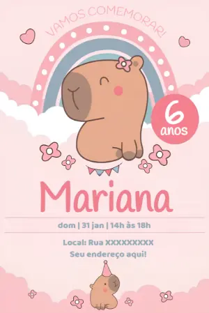 Convite de Aniversário Capivara Editável para Imprimir