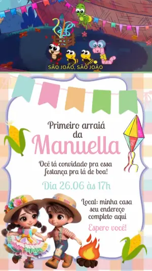 Convite Animado Festa Junina Infantil para Editar