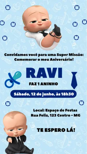 Convite Aniversário Poderoso Chefinho para Editar Online