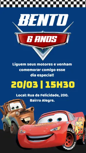 Convite Editável Aniversário Carros Disney com McQueen