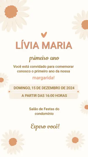 Convite Aniversário 1 Ano Margarida Boho Editável
