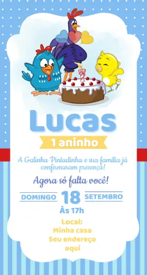 Convite de Aniversário Galinha Pintadinha Azul para Editar