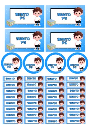 Kit Etiquetas Escolares Menino Fofo Azul Modelo Editável