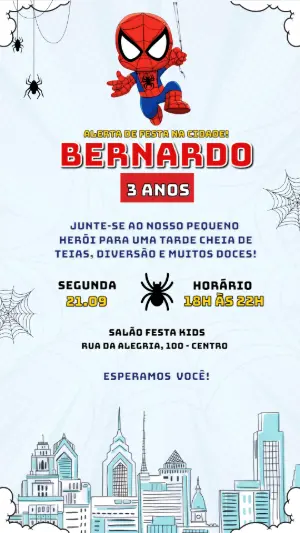 Convite Digital Aniversário Homem-Aranha Infantil Editável