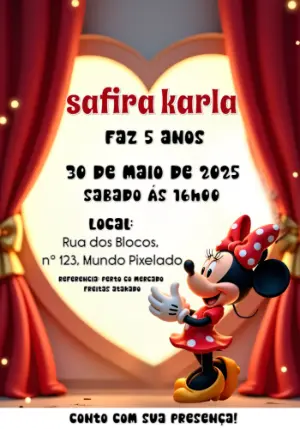Convite de Aniversário Minnie Mouse Vermelha para Editar