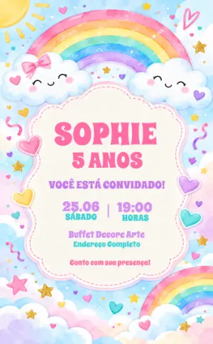 Convite Editável de Aniversário Infantil Chuva de Amor