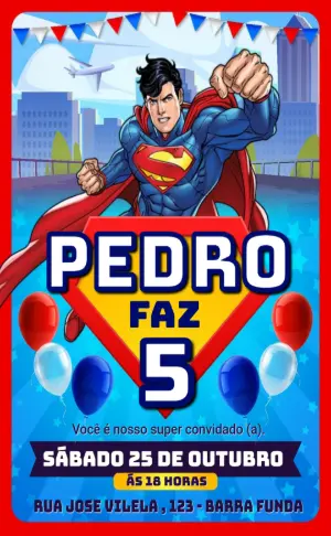 Convite de Aniversário Super Homem para Editar Online