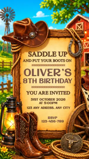Rustic Cowboy Birthday Invitation | Editable Digital Template