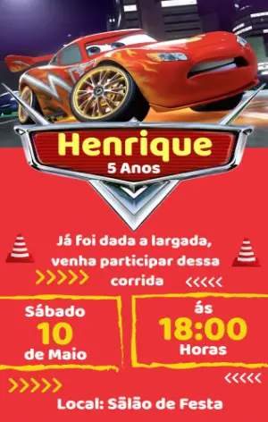 Convite de Aniversário Carros para Editar Online e Imprimir