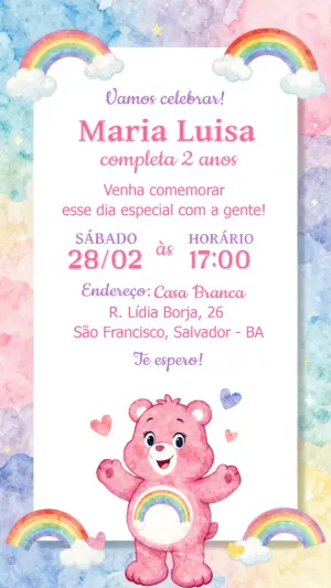 Convite de Aniversário Ursinhos Carinhosos Editável Digital