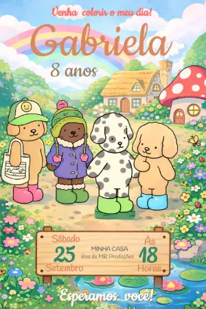Convite Aniversário Tema Bobbie Goods e Colorido para Editar
