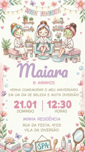 Convite de Aniversário Spa Party Aquarela para Editar