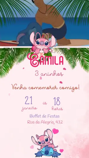 Convite Animado Aniversário Stitch e Angel para Editar Online