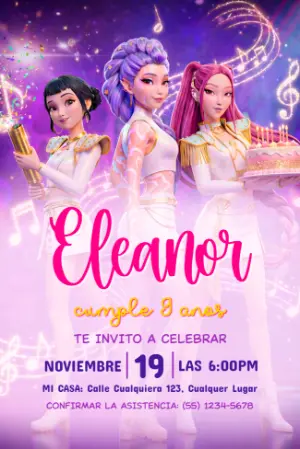 Invitación de Cumpleaños K-pop Guerreras Modelo Digital para Editar