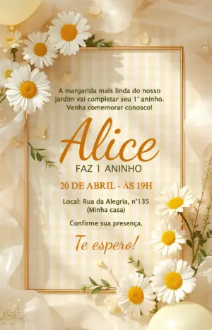 Convite Digital Aniversário Margarida Delicado Editável