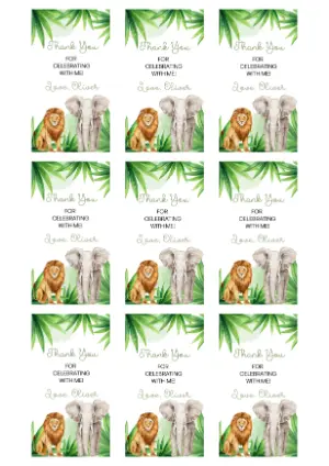 Editable Jungle Animals Thank You Tag Template