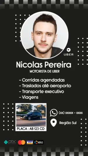 Cartão de Visita Digital Uber com Foto para Editar Online