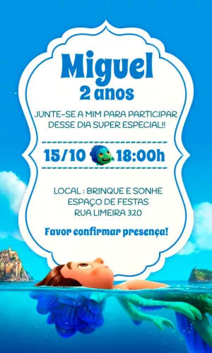 Convite de Aniversário Luca Editável Online com Personagens
