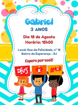 Convite Aniversário 3 Palavrinhas para Editar Online