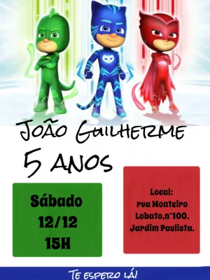Convite de Aniversário PJ Masks para Editar Online