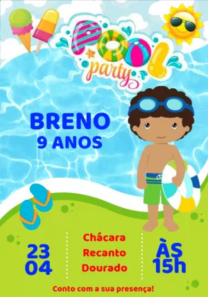 Convite Aniversário Pool Party Menino para Editar Online