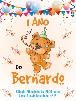 Convite de Aniversário Ursinho Fofo para Editar Online