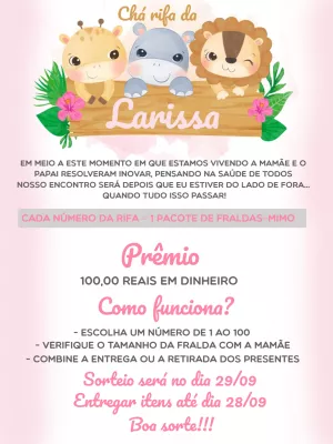 Convite Chá Rifa Safari Menina com Animais para Editar Online