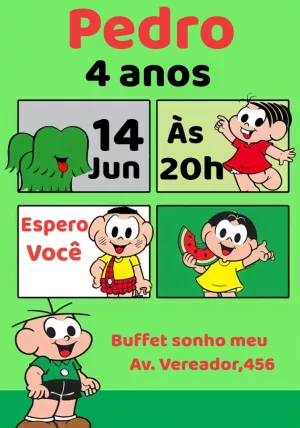 Invitation d'anniversaire Turma da Mônica – Statique – Thainá Nicolau 