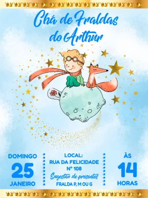 Convite Chá de Fraldas O Pequeno Príncipe para Editar Online