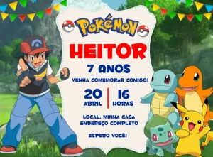 Convite de Aniversário Pokémon Editável Online para Imprimir