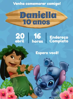 Convite de Aniversário Lilo e Stitch para Editar Online