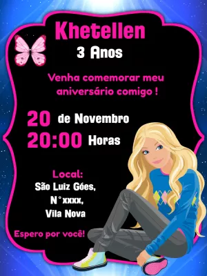 Convite de Aniversário Barbie Editável Online para Imprimir