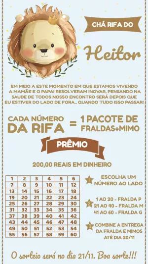 Convite Chá Rifa Leãozinho Safari para Editar e Imprimir