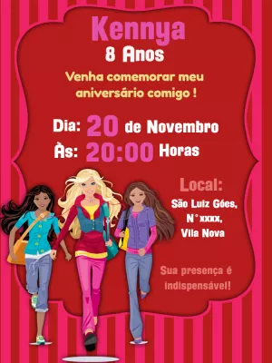 Convite de Aniversário Bonecas Fashion para Editar Online