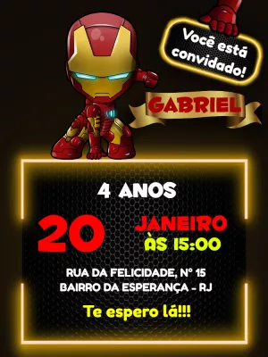 Convite de Aniversário Homem de Ferro para Editar Online