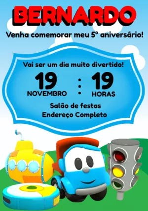 Convite Aniversário Léo O Caminhão Editável Online