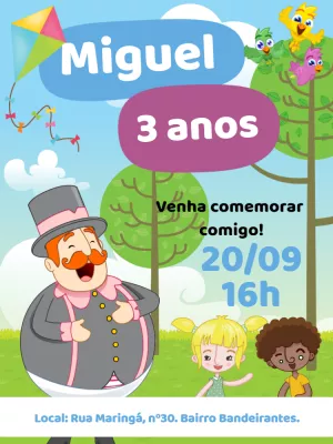 Convite Aniversário Mundo Bita com Personagens para Editar Online