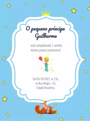 Convite Aniversário Pequeno Príncipe para Editar Online