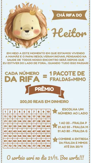 Convite Chá Rifa Leãozinho Fofo para Editar Online