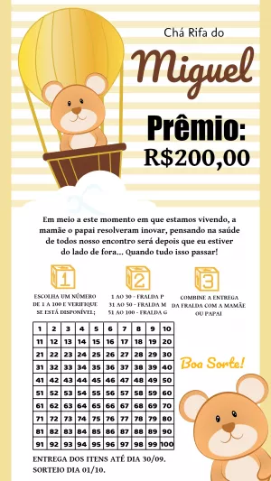 Convite Chá Rifa Ursinho Baloeiro para Editar Online e Enviar
