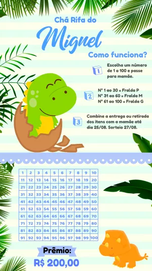 Chá Rifa Dinossauro Baby para Editar Online e Imprimir
